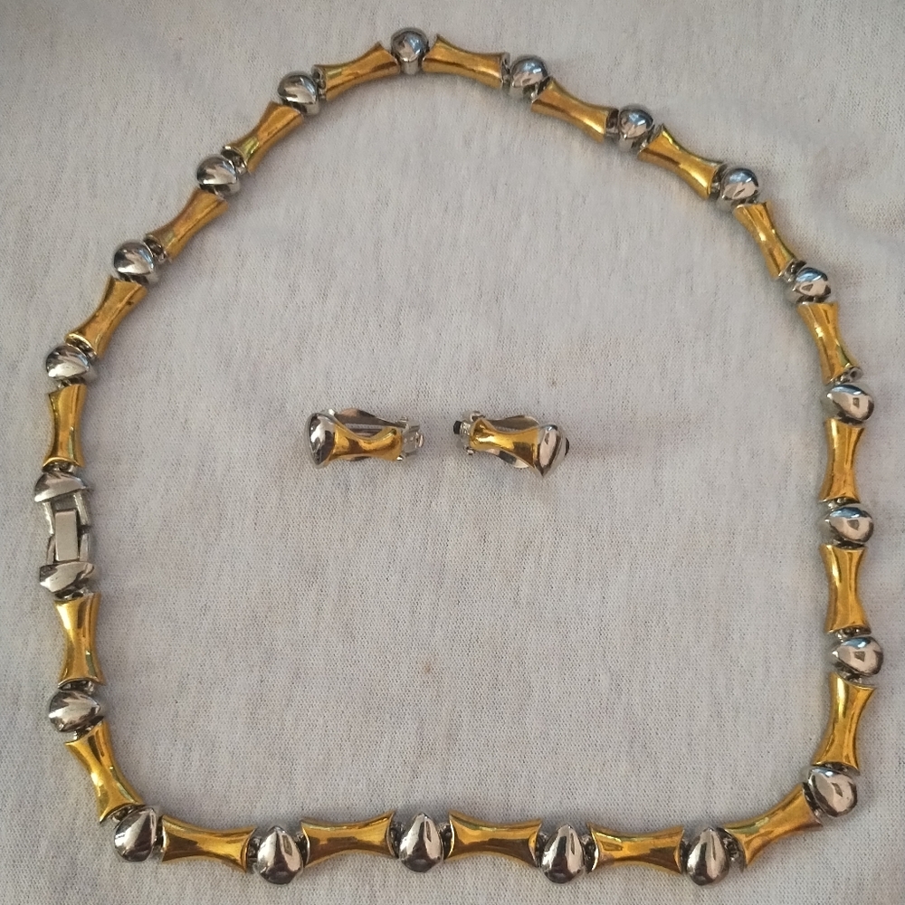 Gold and Silver toned Bamboo Necklace and Earrings Set